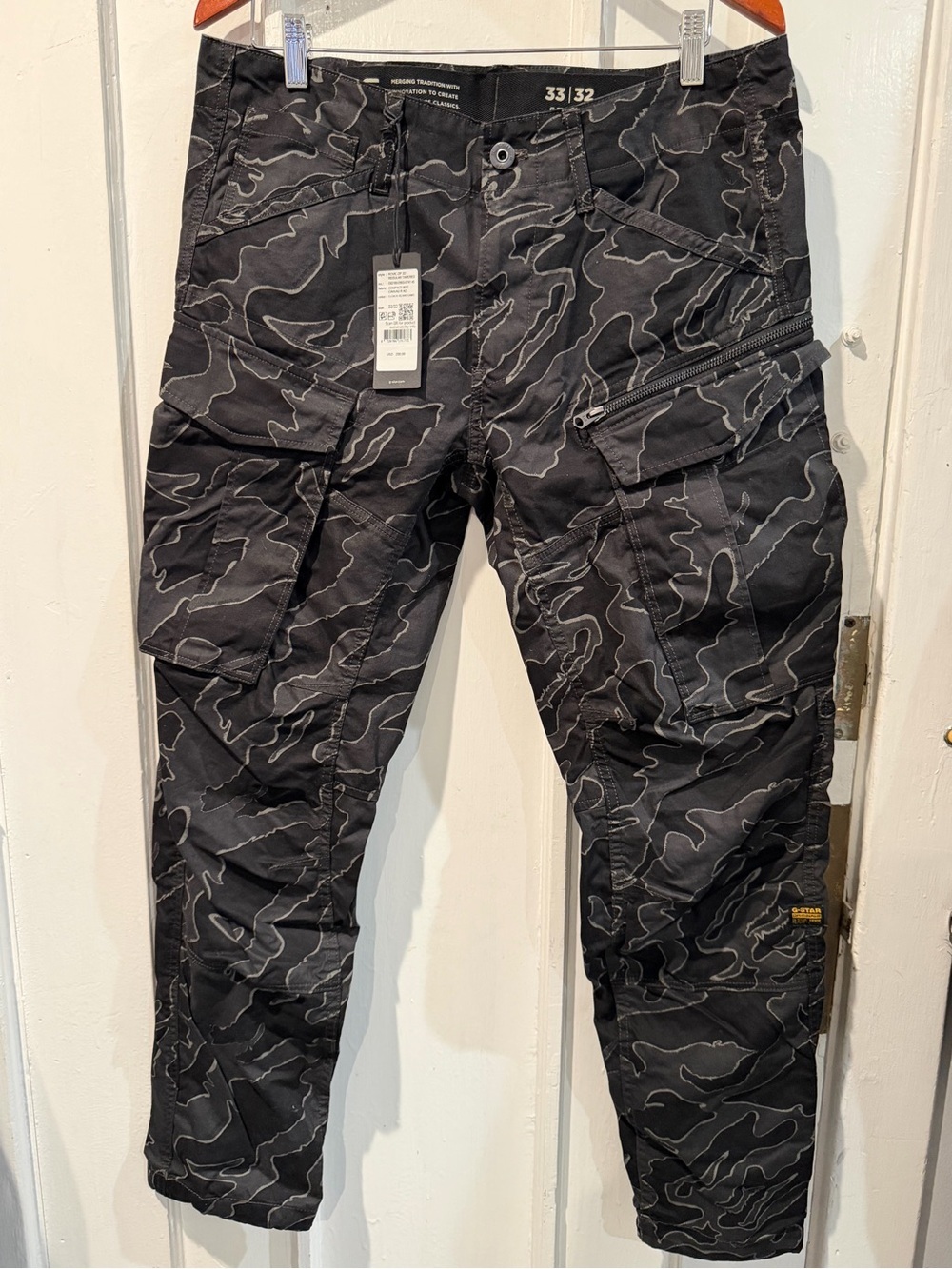Men's Black Camo Cargo Pants with Utility Pockets